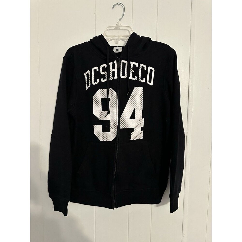 Vintage Y2K Mens DC Shoe CO Hoodie SZ Medium Black Zip Up Skater Punk 94